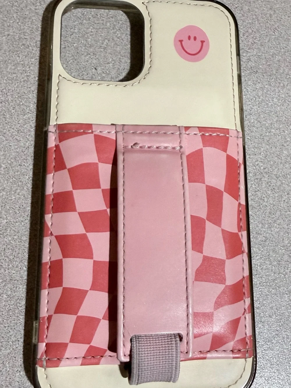 Lilac Checkered Phone Case with Card Strap IPhone 12